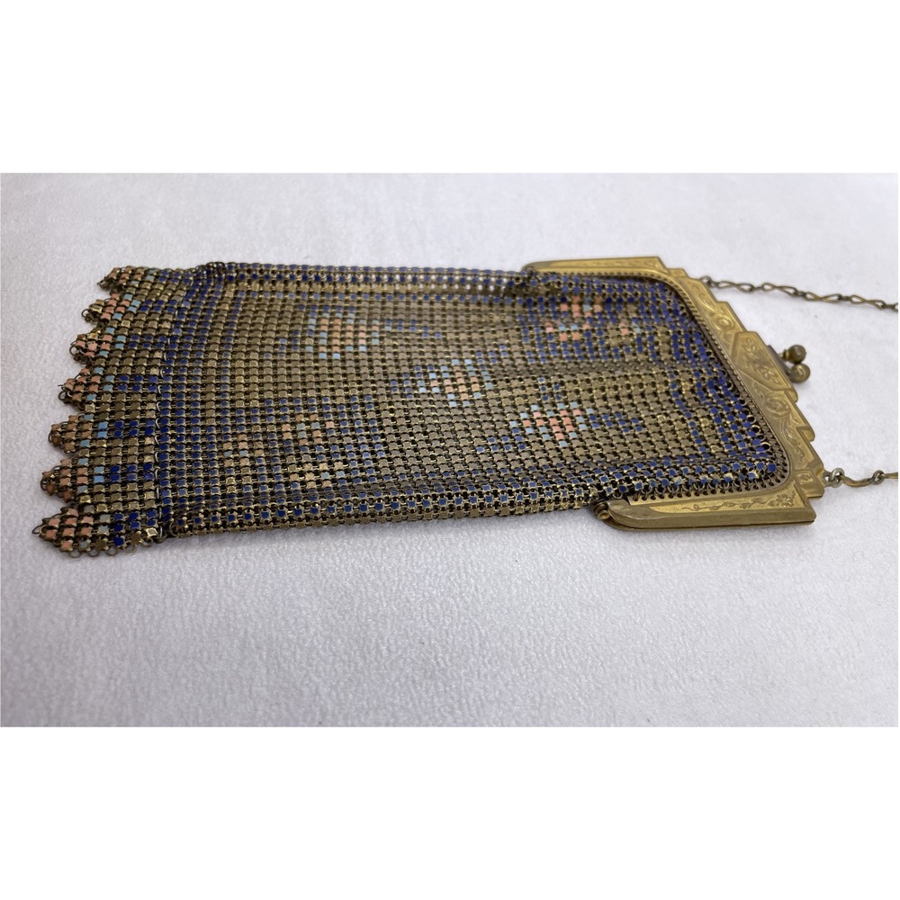 Antique Whiting & Davis Mesh Purse Navy Blue Art Deco Flapper Bag - Picture 4 of 14